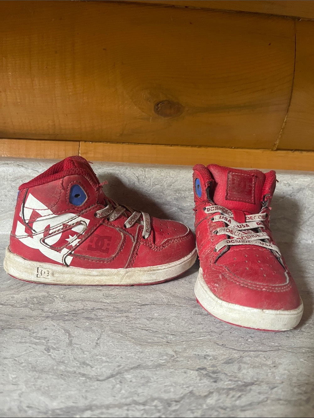 DC Kids Red and White High-Top Sneakers